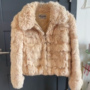 Split end ltd rabbit fur coat jacket light brown beige color
